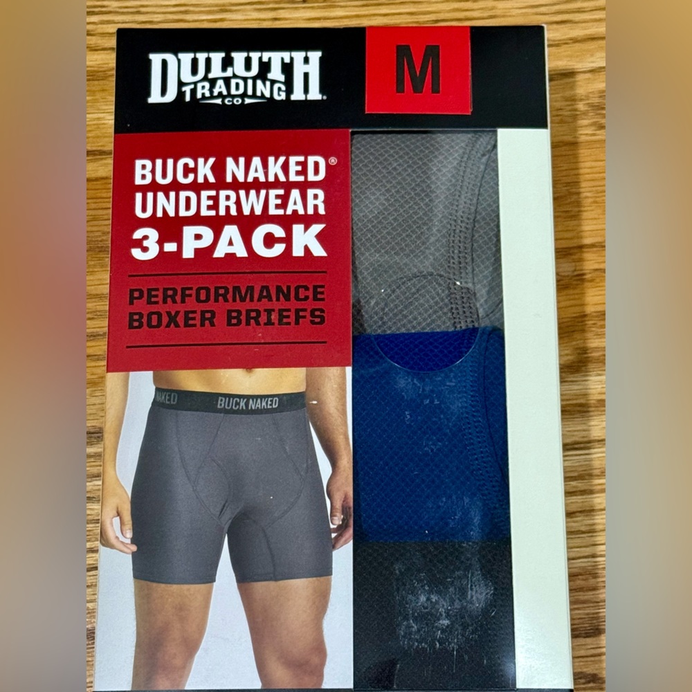 Duluth Trading Co Buck Naked Boxer Briefs 3-Pack - Gray, Blue, and Black - M
